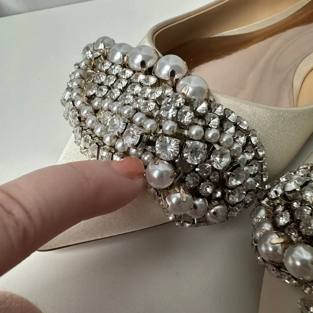 Badgley Mischka (9) Octavia Satin Ivory Embellished Flats - Bridal, Glam, Event - Picture 8 of 13